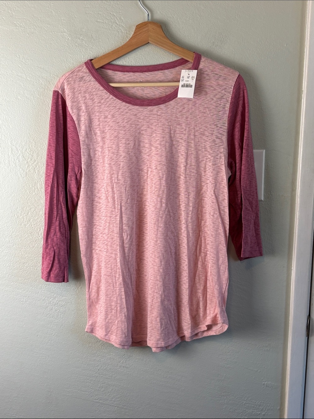 J. Crew Two-Tone Pink Raglan Scoop Neck Long Sleeve Tee